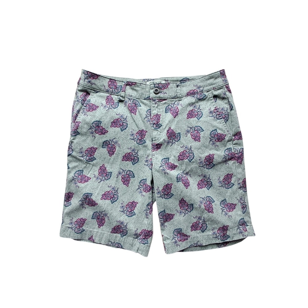 Orvis Womens Size 10 Floral Geometric Grey Chino Shorts Stretch Cotton 9 Inch